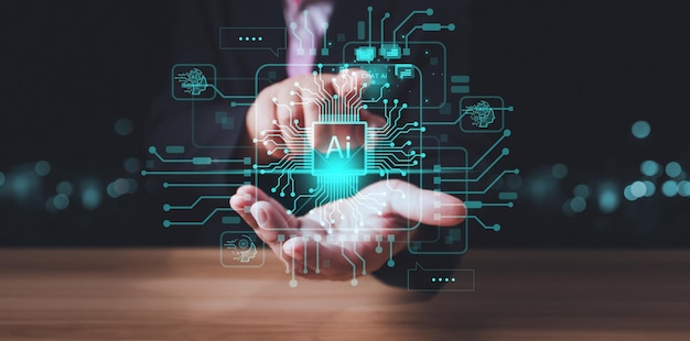 AI-Technologie Künstliche Intelligenz Mensch, der Technologie verwendet, intelligenter Roboter Künstliche Intelligence