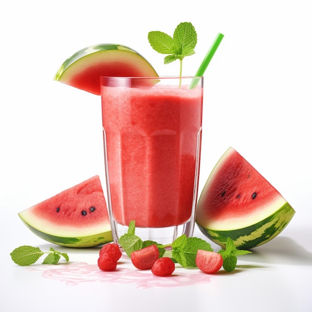 AI Wassermelonen-Smoothie auf weißem Hintergrund