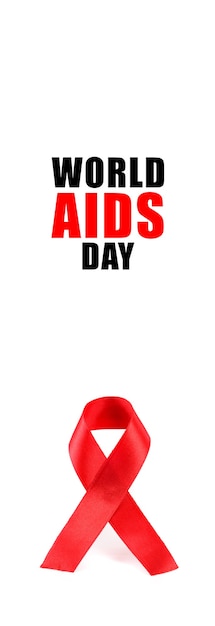 Foto aids awareness red ribbon em fundo branco.