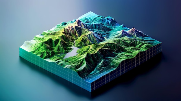 AIGenerated 3D Digital Terrain Model Esta imagen muestra un mapa 3D de un paisaje montañoso Renderizado para mostrar textura y profundidad Se puede usar con fines educativos o de diseño AI