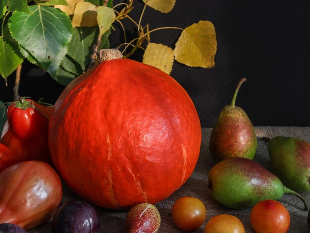 Ainda vida de frutas e legumes de outono