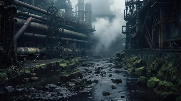 Foto air pollution from destroyed factories postapocalypse concept