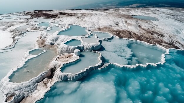 Airborne beat ver Pamukkale Turquia piscinas de travertino jardins naturais com água azul Recurso criativo gerado por IA