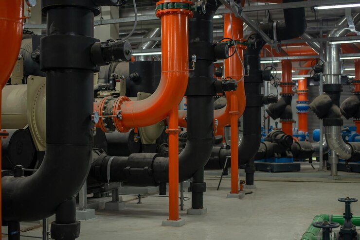 El aire acondicionado de la torre de enfriamiento es un enfriador de aire de la torre de enfriamiento de agua HVAC de un gran edificio industrial para controlar el sistema de aire