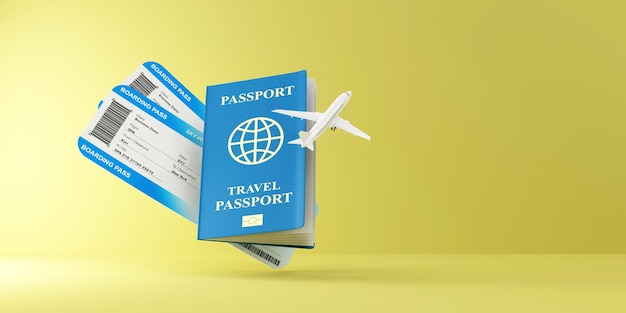 Airline Boarding Pass Tickets mit modernem Passagierflugzeug und Passdokument