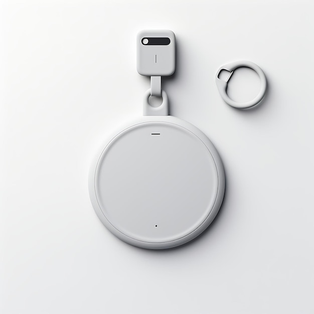 Foto aislado de apple airtag bluetooth tracker vista superior con su sm en fondo blanco limpio