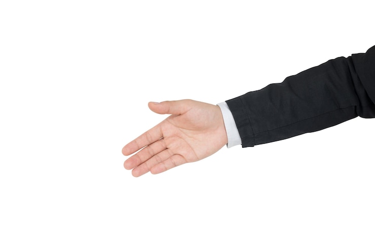 Foto aislado en blanco de la mano derecha en el concepto de negocio y tecnología con selección de trazado de recorte