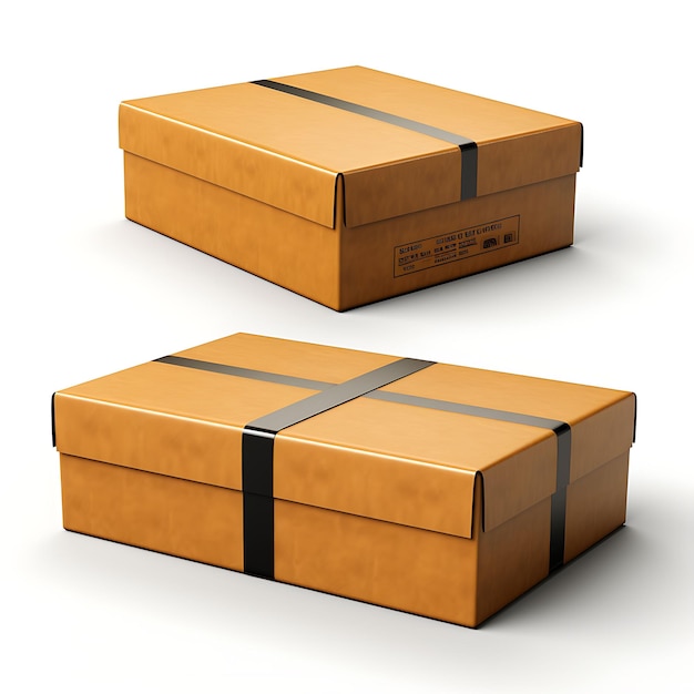 Foto aislado de caja de correo plegable corrugada caja de cartón ratio 18 rectángulo en blanco fondo en blanco
