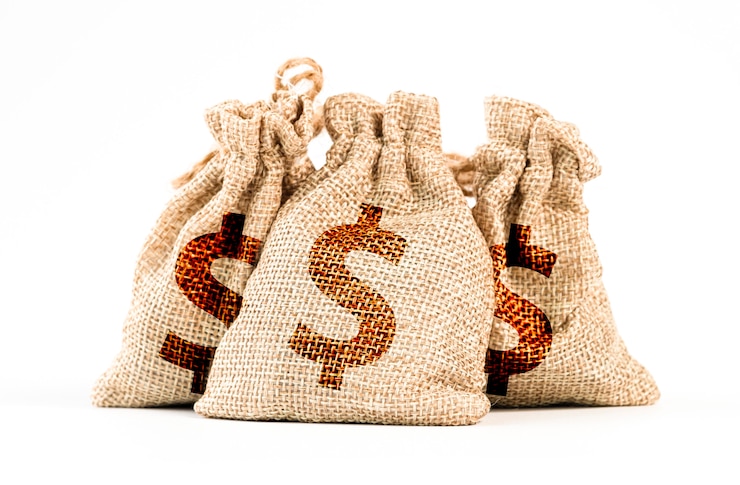 Foto aislado del dólar estadounidense en bolsas de estados unidos de américa.