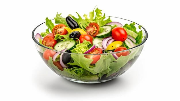 Aislado de ensalada de verduras en fondo blanco IA generativa