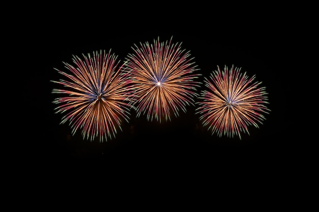 Aislado en el fondo del cielo negro Fuegos artificiales aislados listos para usar para la decoración en cualquier telón de fondo de póster fotográfico para celebrar el festival Navidad Año Nuevo y cualquier evento