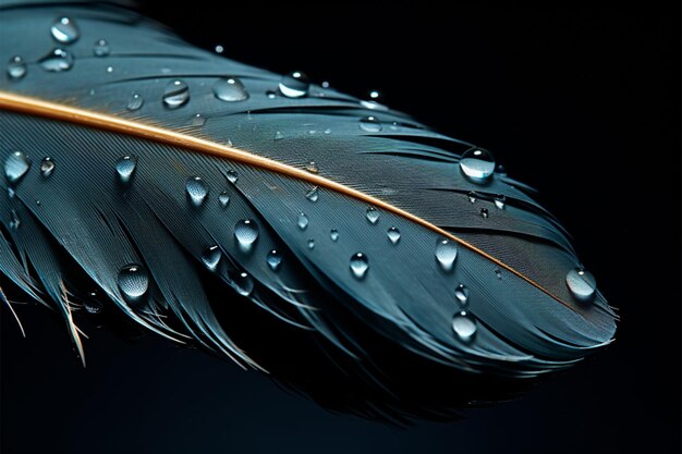 Aislado en una hermosa pluma negra con cautivadoras gotas de agua