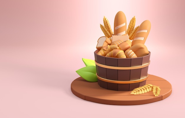 aislado, panadería, concepto, 3d, ilustración