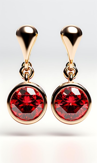 Aislado de pendientes de gota de círculo de rubí oro rojo gemas de rubí redondas colgantes F Diseño Concepto creativo