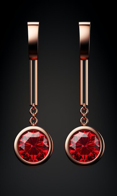 Aislado de pendientes de gota de círculo de rubí oro rojo gemas de rubí redondas colgantes F Diseño Concepto creativo