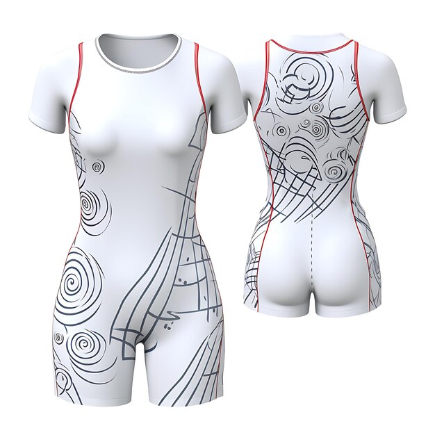 Aislado de polo acuático competitivo para mujeres estilo de traje de baño corto con diseño de traje de natación 3D en blanco