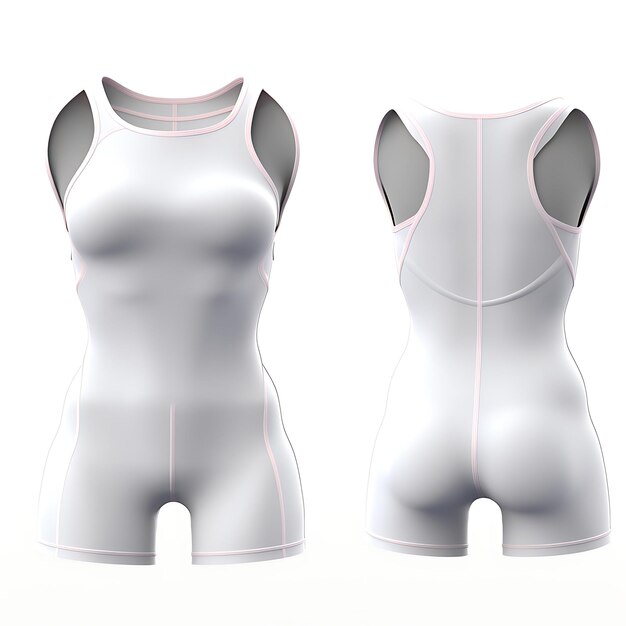 Aislado de polo acuático competitivo para niñas estilo de traje de baño corto con diseño de traje de natación 3D en blanco