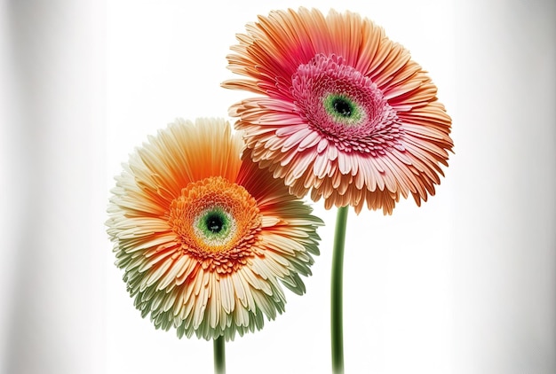 Aislado en un telón de fondo blanco hermosas flores de gerbera