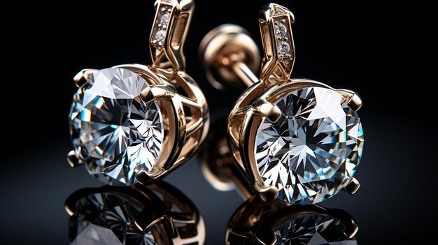 Foto aislados dos pendientes de diamantes decorativos de oro blanco o plata con cerradura inglesa con reflejo