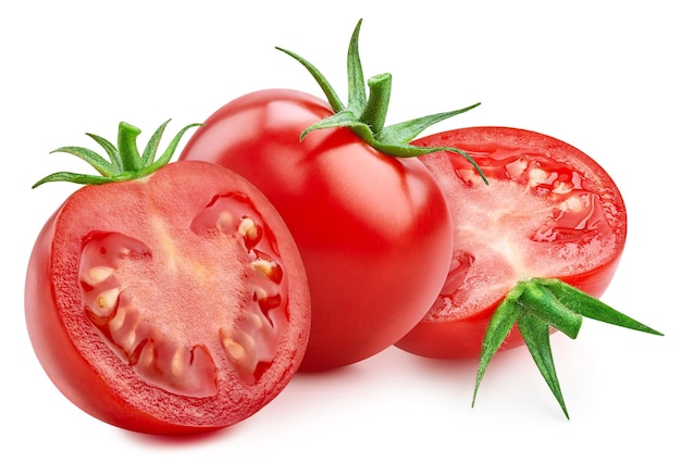 Aislamiento vegetal de tomate rojo Tomate sobre blanco Trazado de recorte de tomate Retoque de gama alta