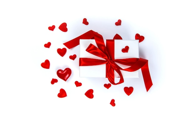 Aislante de fondo con corazones y regalos. Día de San Valentín. Enfoque selectivo.
