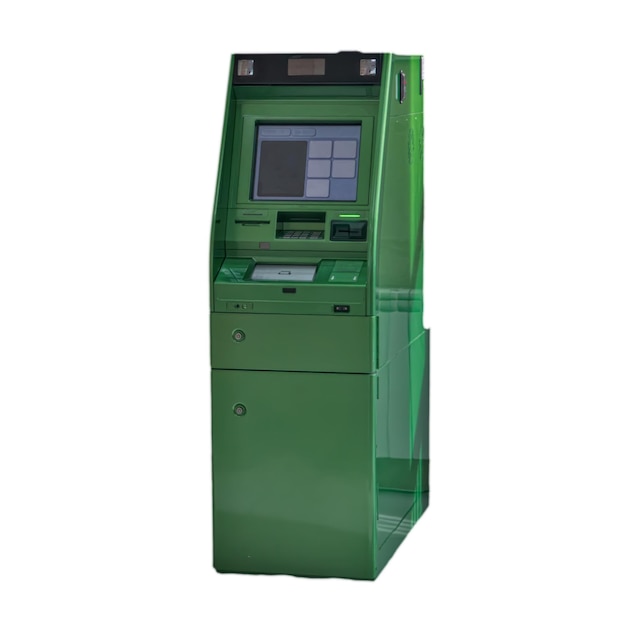 Aislar el color verde del cajero automático sobre un fondo blanco.