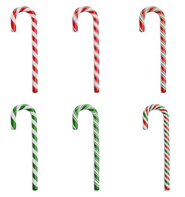 Aislar seis tipos y colores de dulces de Navidad en un fondo blanco