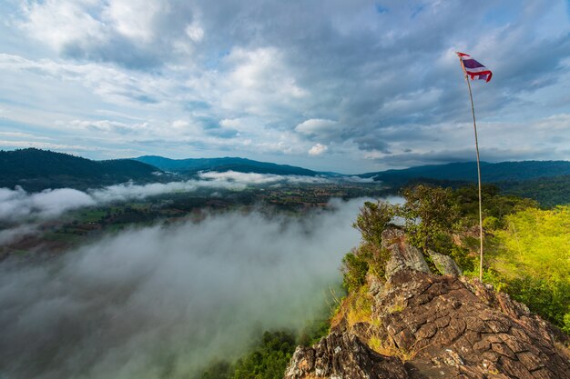 Ajardine el mar de la niebla en la alta montaña en Nakornchoom, provincia de Phitsanulok, Tailandia.