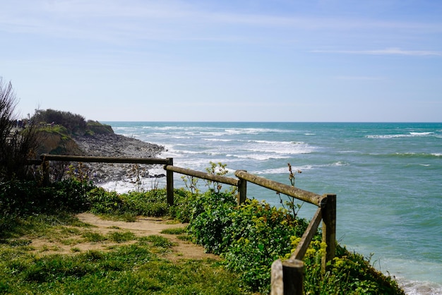 Ajardine la playa atlántica de la isla de Oleron en la valla de las dunas de arena en la costa del océano francia