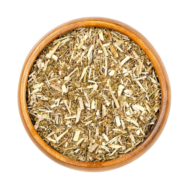 Ajenjo dulce Artemisia annua hierba en tazón de madera