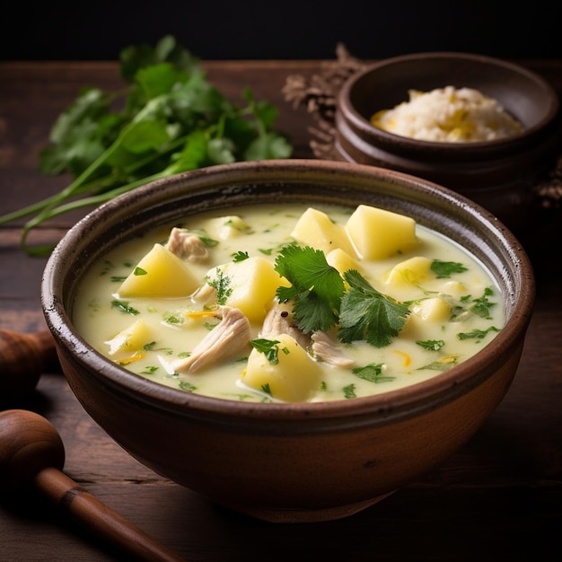 Ajiaco Bogots berühmte Hühner- und Kartoffelsuppe mit Guascas