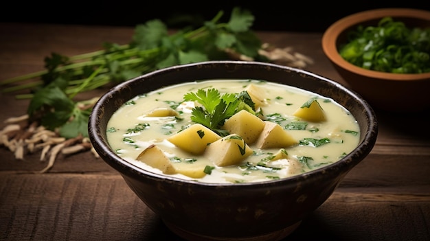 Ajiaco Bogots berühmte Hühner- und Kartoffelsuppe mit Guascas