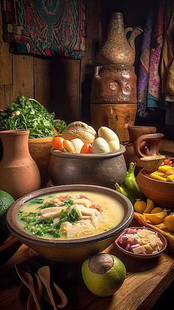 Foto ajiaco colombian chicken and potato stew generative ai