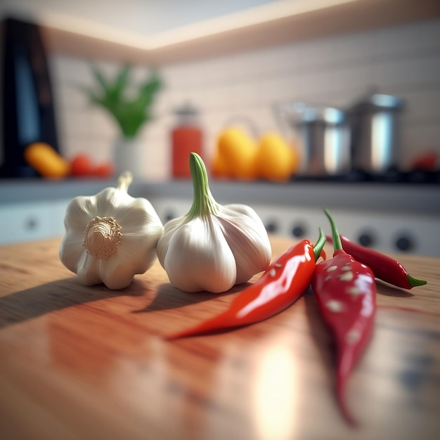 Foto ajo y pimienta en una mesa de madera