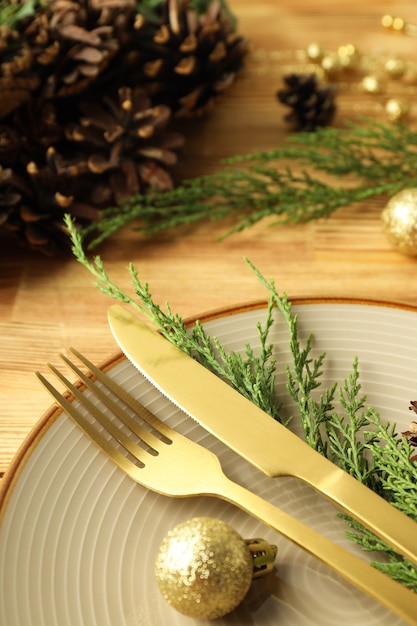 Ajuste de la mesa de Año Nuevo en la mesa de madera ÃƒÂ ¢ Ã‚Â € Ã‚Â ‹.