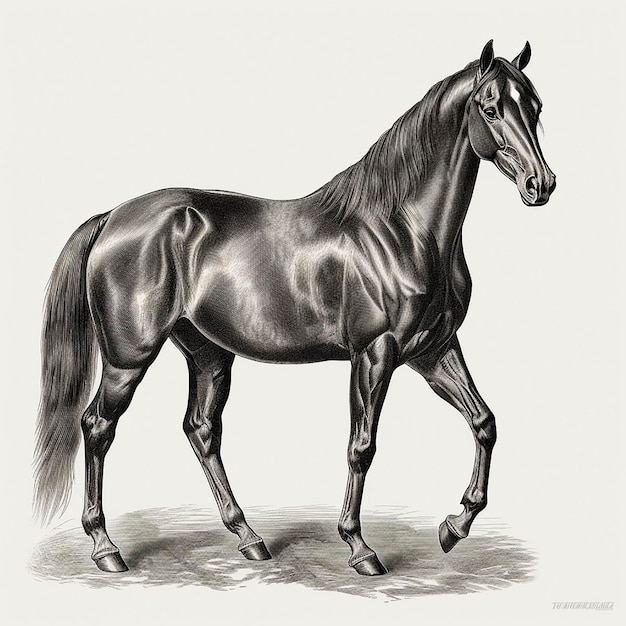 AkhalTeke estilo de grabado de caballo retrato en primer plano dibujo en blanco y negro hermoso animal