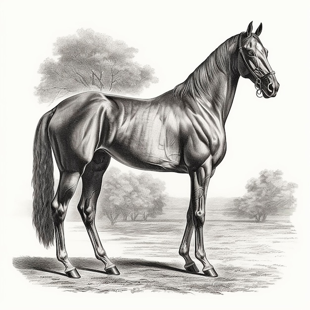 Foto akhalteke estilo de grabado de caballo retrato en primer plano dibujo en blanco y negro hermoso animal