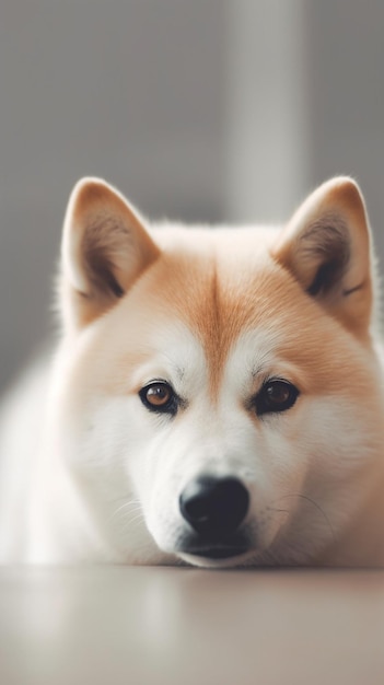 Akita-Hund auf grauem Hintergrund