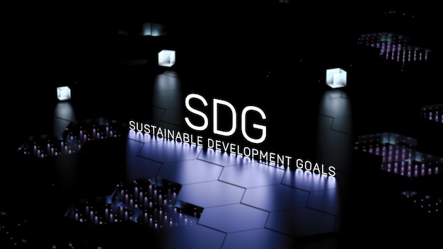 Akronyme der Nachhaltigen Entwicklungsziele (SDGs) Textinschrift Neon SDGs Konzept Banner 3D-Rendering