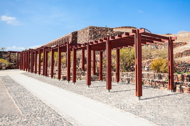 Akrotiri Archäologisches Stättenmuseum in der Nähe von Fira, Santorini-Insel in Griechenland