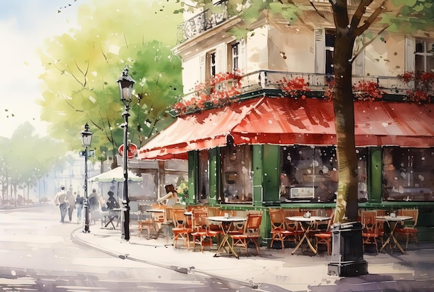 Akrylmalerei eines Cafés in Paris von Arthur im Stil von lebendigen Aquarelllandschaften