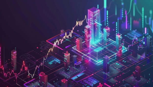 Aktienhandelsdiagramm in zukünftigem Design, geeignet für die Unterzeichnung von Webseiten oder Präsentationen, erzeugt von ai