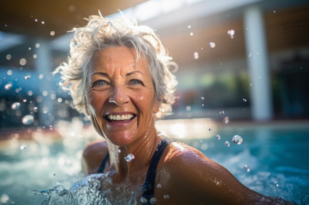 Aktive ältere Frau in einem belebenden Schwimmbad