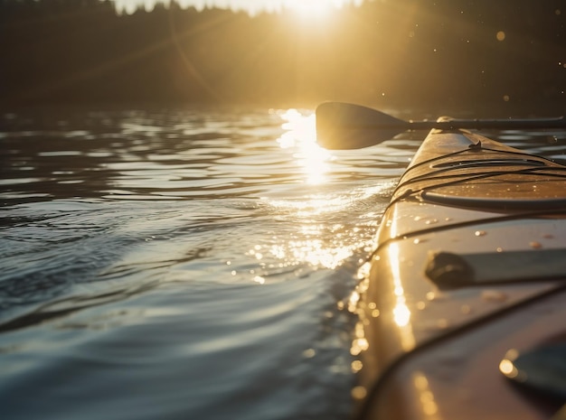 Aktiver Erholungstourismus Kajak schwimmt auf dem Fluss in den von der KI erzeugten Sonnenstrahlen