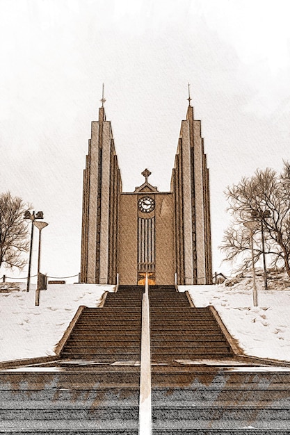 Foto akureyri islândia paisagem de lápis de cor