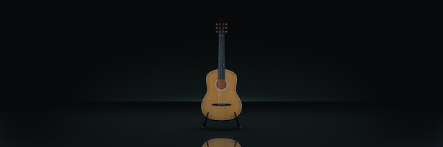 Akustikgitarre im dunklen Hintergrund. 3D-Rendering