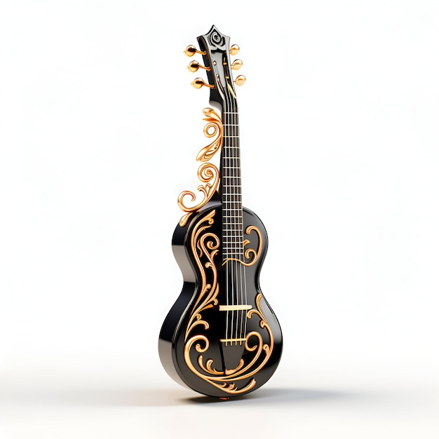 Akustische Gitarre isoliert auf einem weißen Hintergrund 3D-Rendering