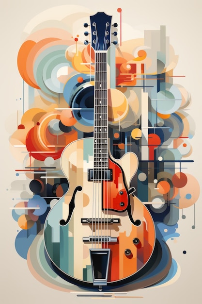 Akustische Gitarrenillustration für musikalische grafische Werbung, erstellt mit generativer KI-Technologie