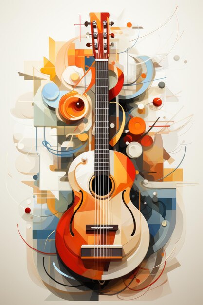 Akustische Gitarrenillustration für musikalische grafische Werbung, erstellt mit generativer KI-Technologie