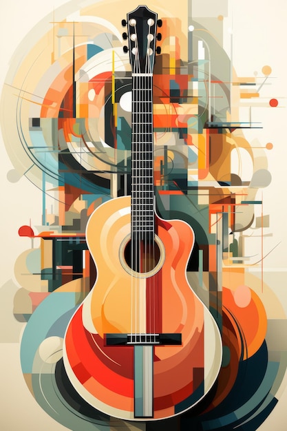 Akustische Gitarrenillustration für musikalische grafische Werbung, erstellt mit generativer KI-Technologie